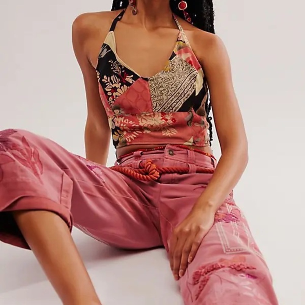 Free People Multicolor Patchwork Halter Top NWT Size Small